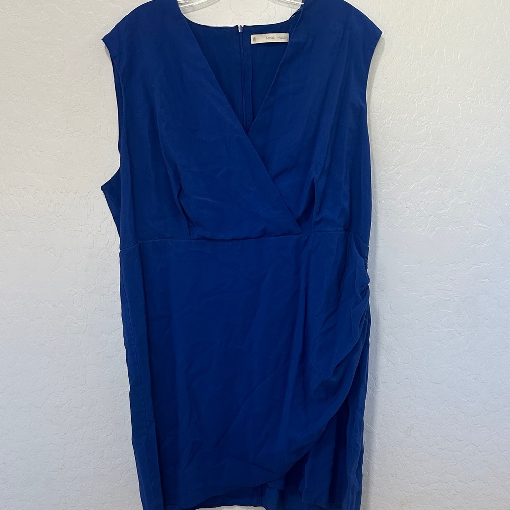 Mango‎ Asymmetrical Blue Dress women’s plus size 2XL Women's Draped Detail wrap